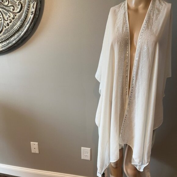 NWT JESSICA MCCLINTOCK SHEER SPARKLY IVORY COLOR KIMONO - Picture 1 of 7